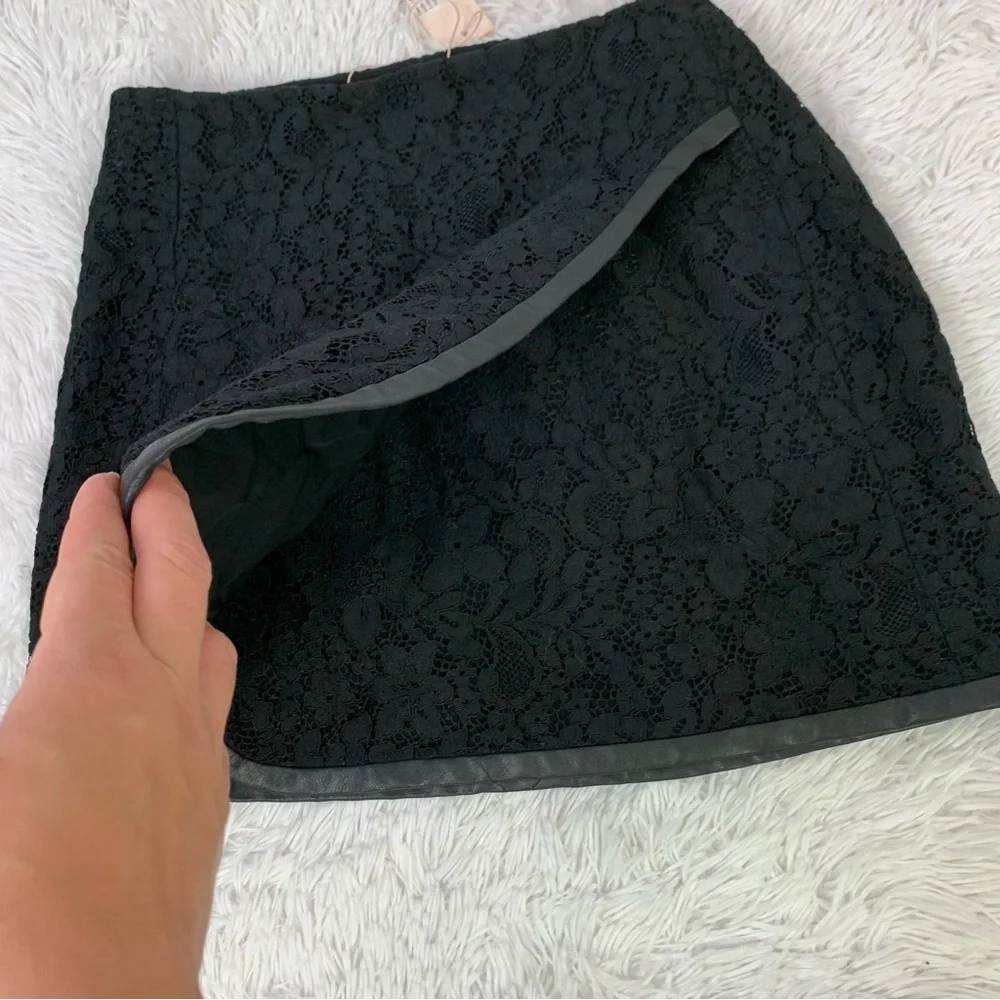 Rebecca Taylor black Lace faux Wrap mini Skirt with leather trim‎